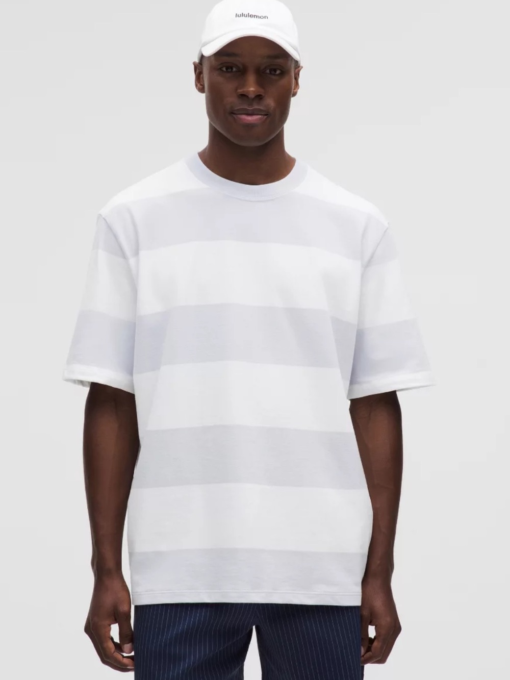 Lululemon Heavyweight Cotton Jersey Striped Tshirt small in light blue and white
